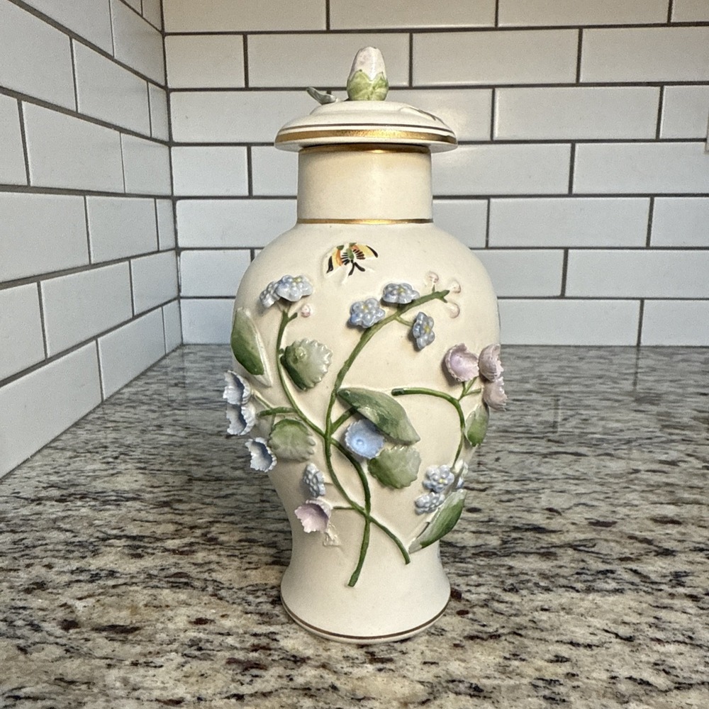 Ardalt Lenwile Butterfly Floral 3‎ Dimensional  Vase Hand Painted Japan 6/90